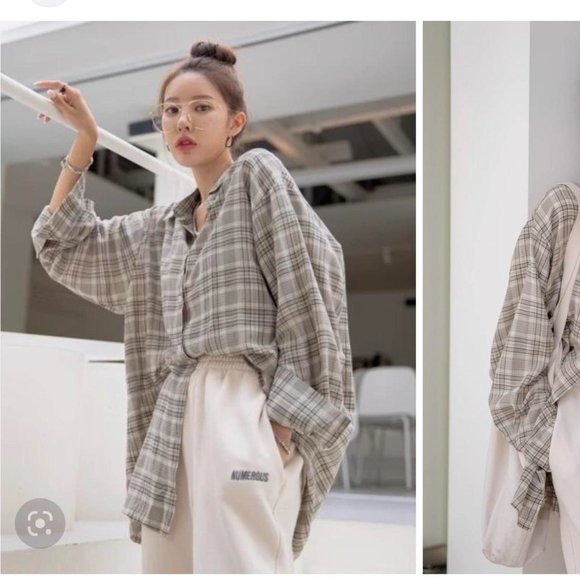 SHEIN Brown Checkered Plaid Flannel Top Size Small - Picture 3 of 4